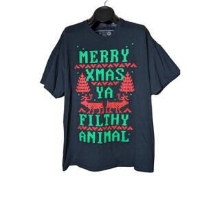 MERRY XMAS YA FILTHY ANIMAL Black Festive Christmas Tee 2XL Home Alone